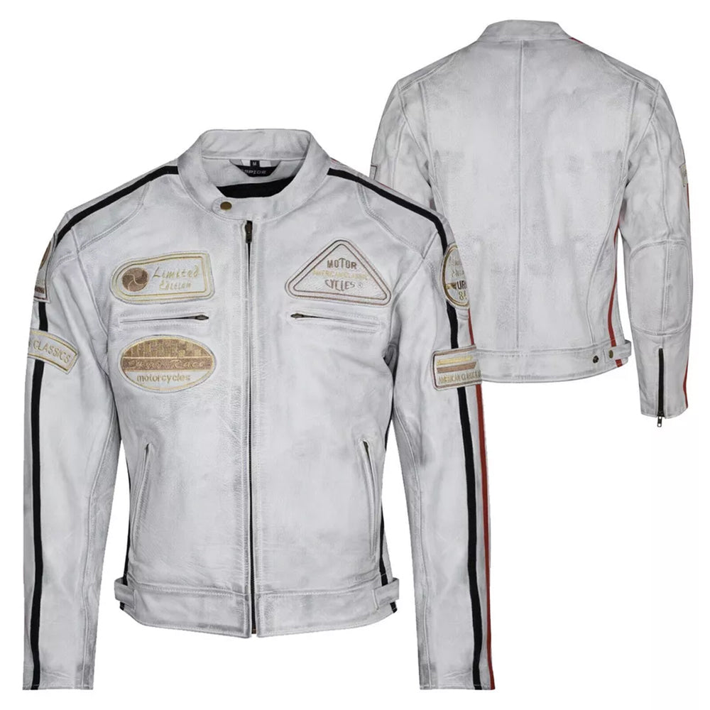Giacca Giubbotto da Moto in vera pelle Uomo Cafe Racer Vintage Custom