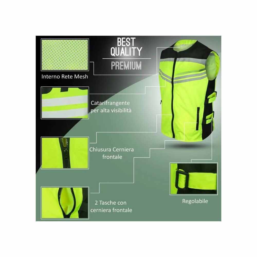 HI-VIZ Gilet Alta Visibilità Catarifrangente Fluo Sicurezza Moto Auto Bici Fluo
