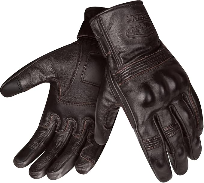 Guanti Moto Vintage in Pelle Marrone Cammello Protezione Nocche