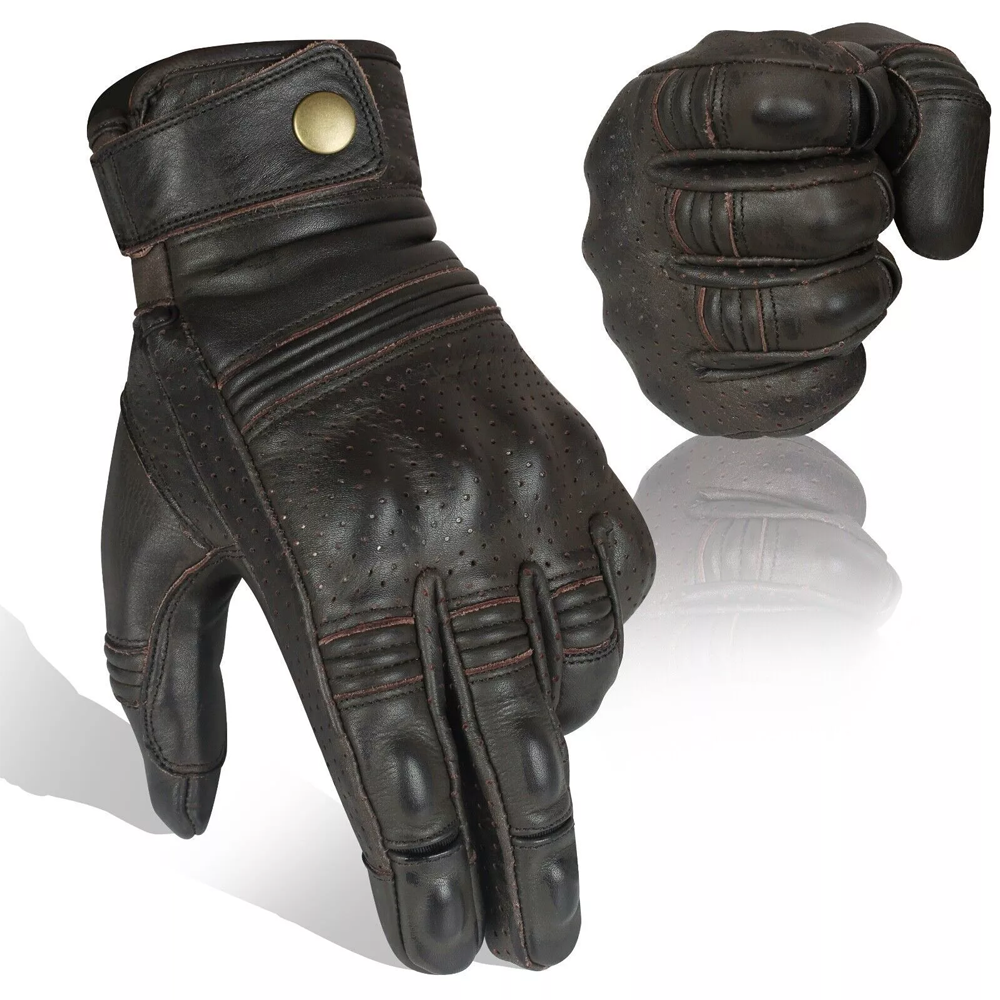 Guanti Moto In Pelle Con Protezioni CAFE RACER Chopper Custom Wax Brown Touch