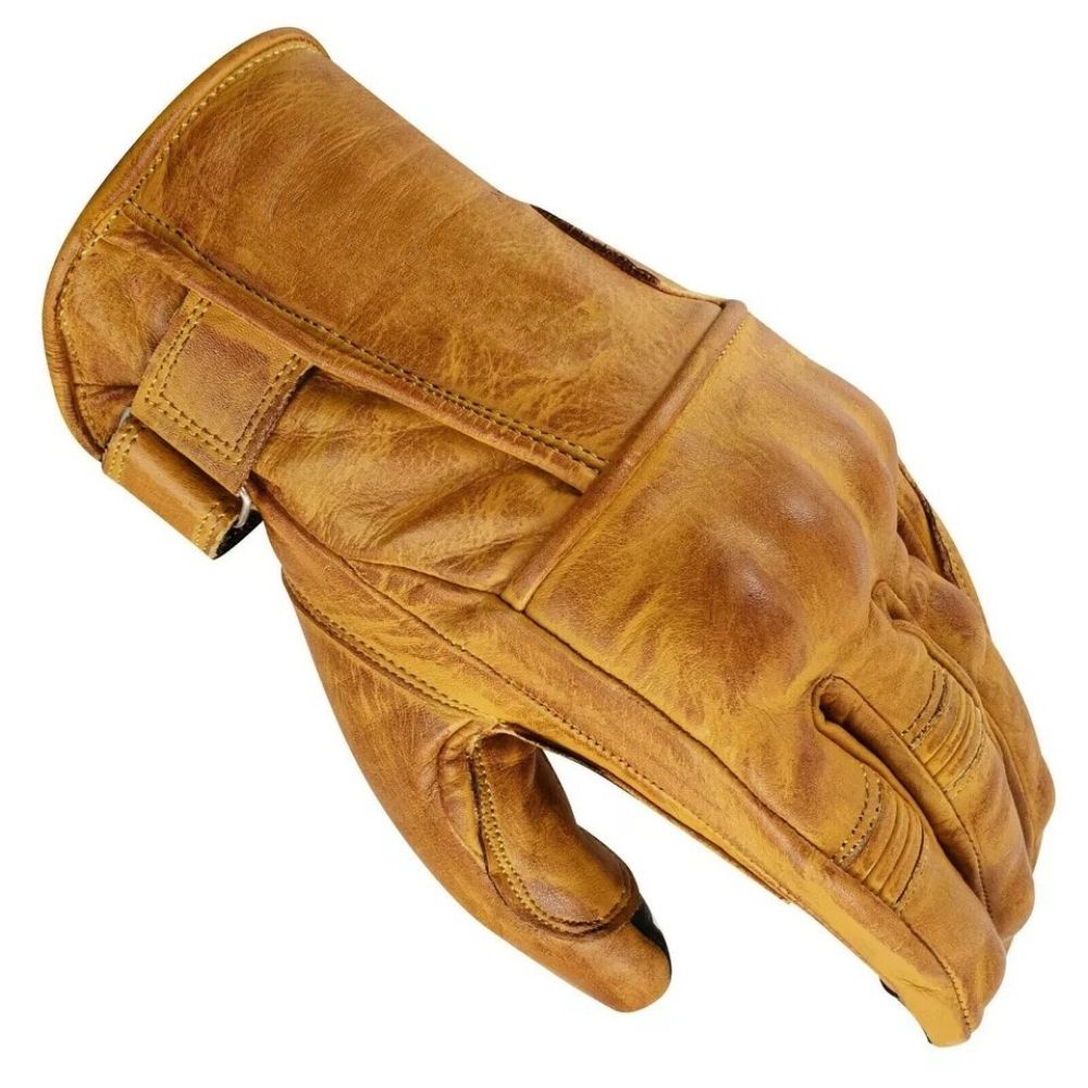 Guanti Moto in Pelle Con Protezioni CAFE RACER Chopper Custom Wax Giallo Touch