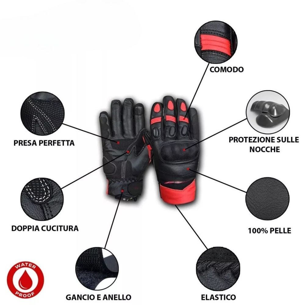 Guanti da moto invernali impermeabili ASPIDEX short in pelle e tessuto da uomo