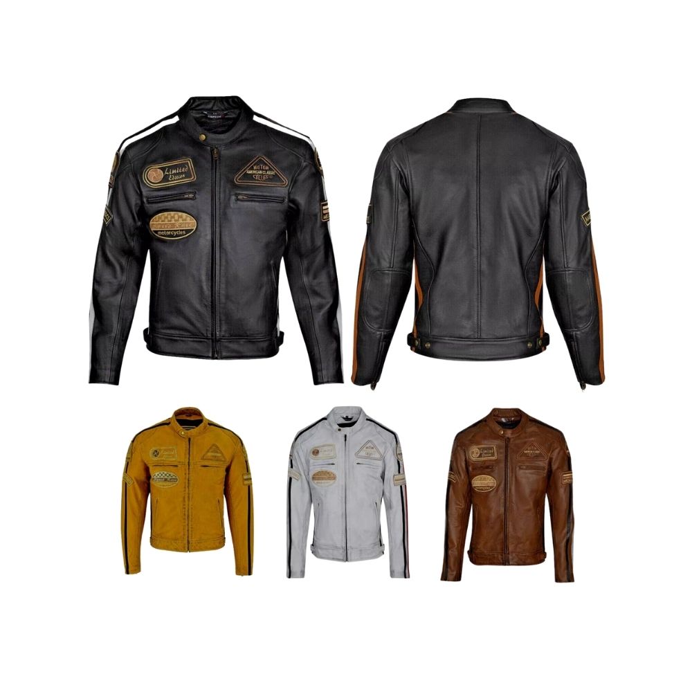 Giacca Giubbotto da Moto in vera pelle Uomo Cafe Racer Vintage Custom