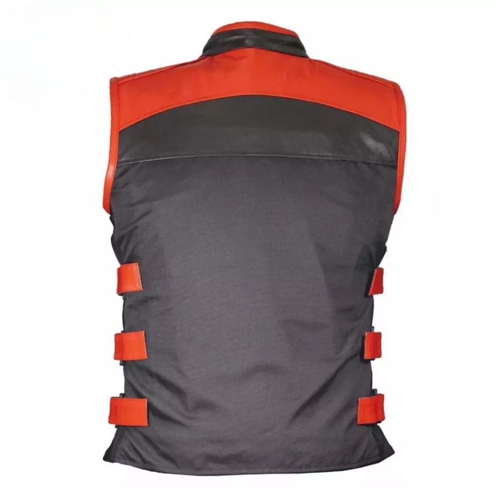 Da Uomo Gilet in vera pelle per motociclista Vintage Stile Harley Nero/rosso