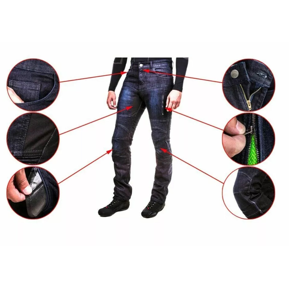 Jeans da moto Denim Estivi CE Certificati Con Kevlar, Rinforzi Protezioni CE