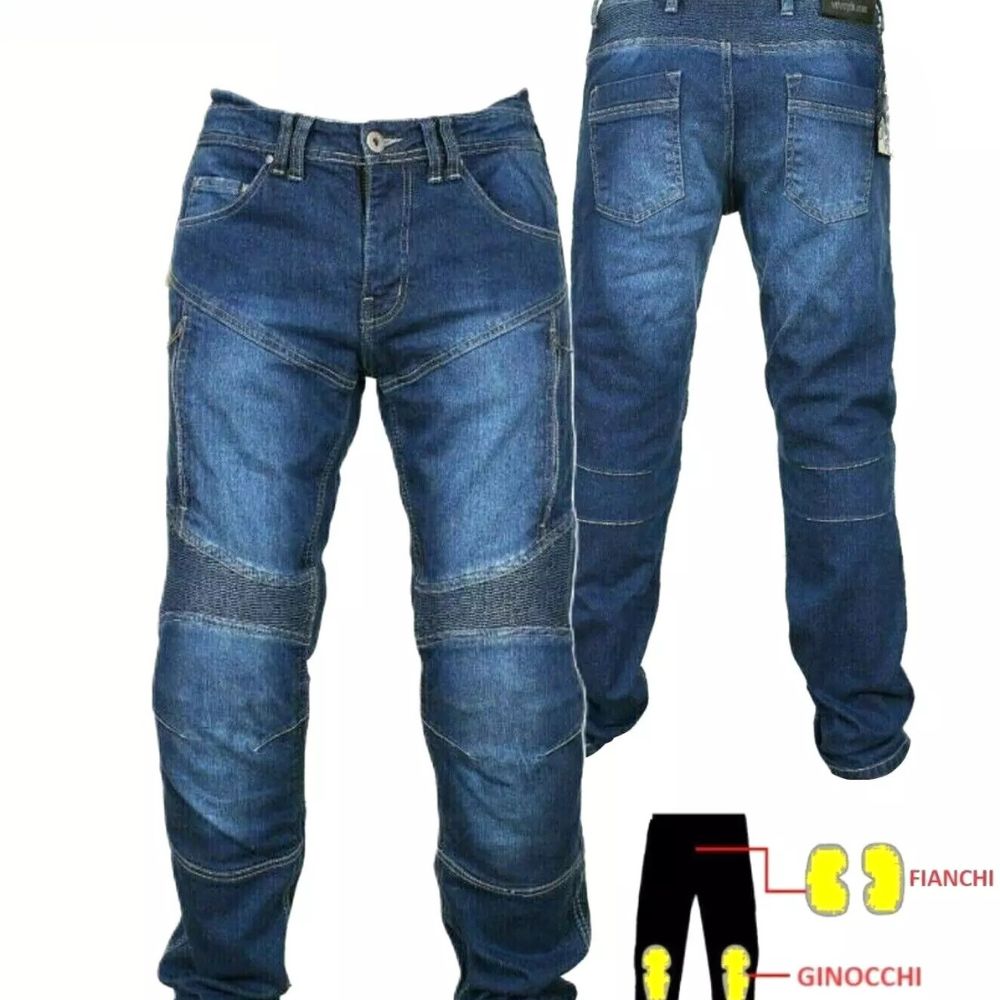 Uomo Jeans da moto Denim Estivi CE Certificati Con Kevla Rinforzi Protezioni