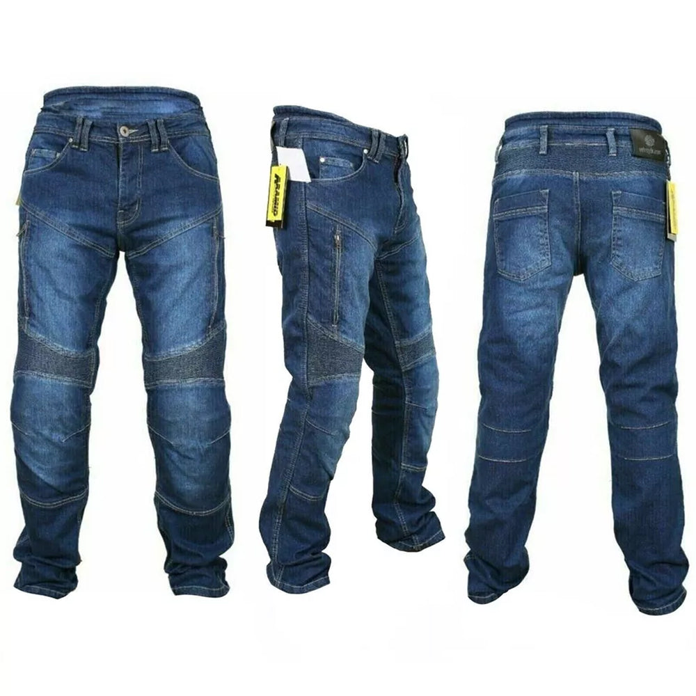 Uomo Jeans da moto Denim Estivi CE Certificati Con Kevla Rinforzi Protezioni