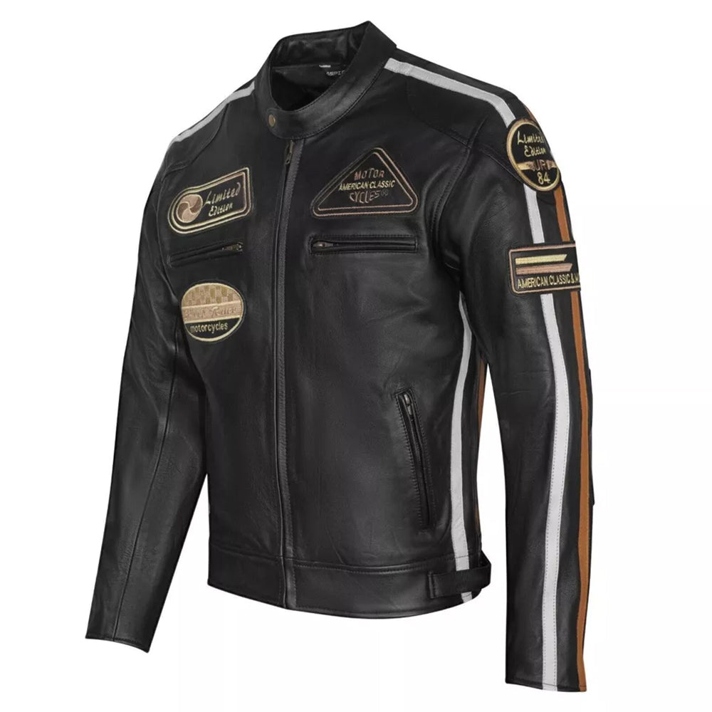 Giacca Giubbotto da Moto in vera pelle Uomo Cafe Racer Vintage Custom