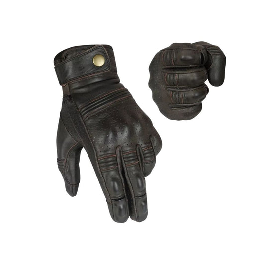 Guanti Moto In Pelle Con Protezioni CAFE RACER Chopper Custom Wax Brown Touch