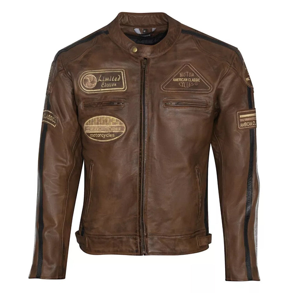 Giacca Giubbotto da Moto in vera pelle Uomo Cafe Racer Vintage Custom
