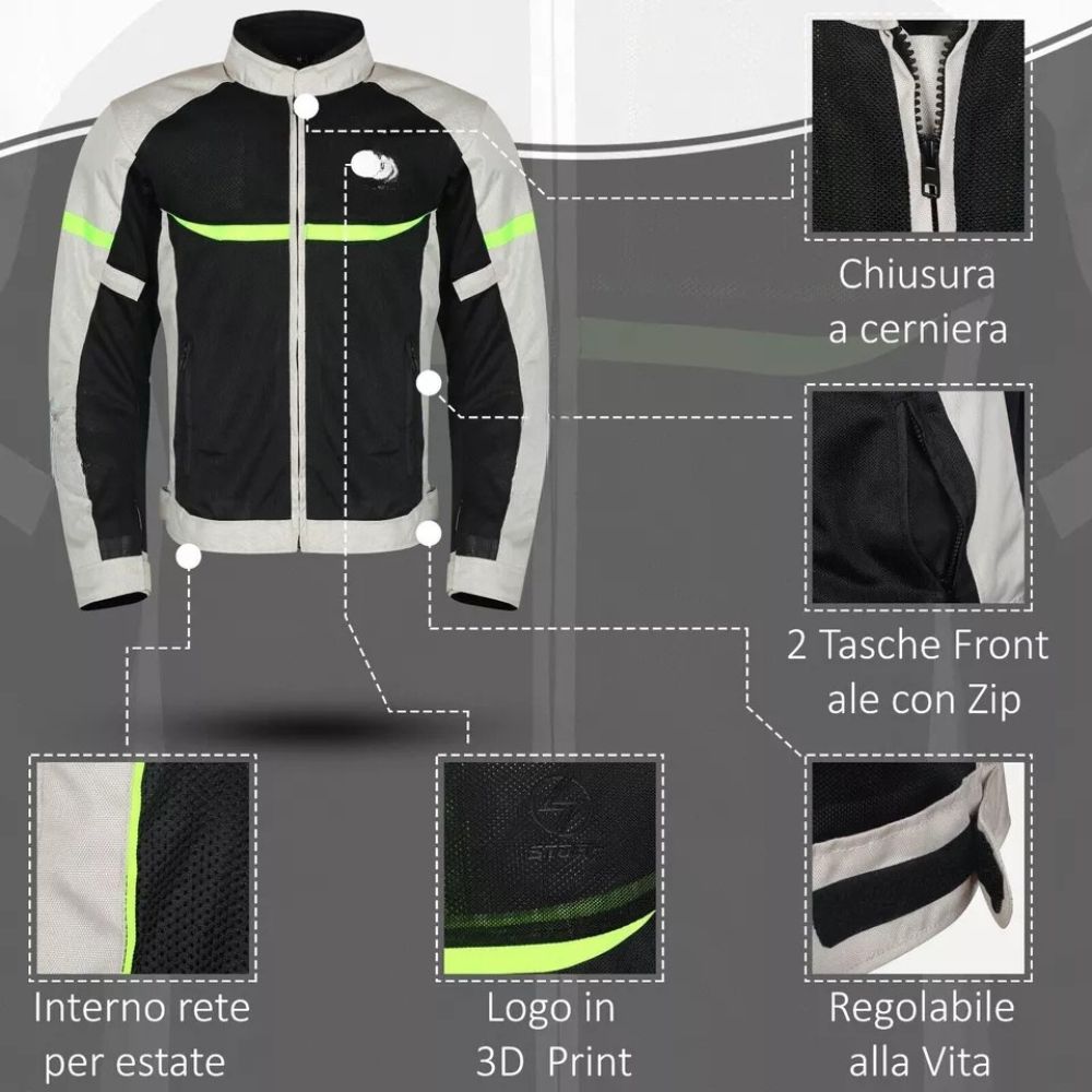 Giacca Moto estiva da Uomo protezioni Omologate Cordura Tessuto Mesh Traspirante