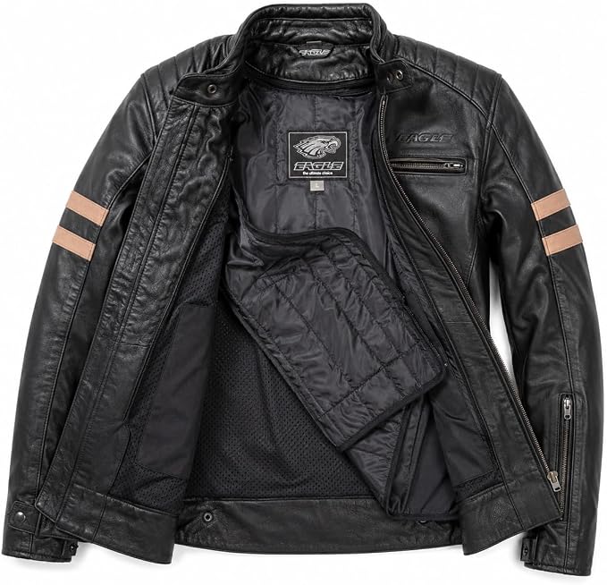STORM Giacca Moto Uomo in Pelle Nera Vintage con Fodera Termica Rimovibile