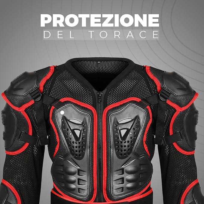 STORM Paraschiena Moto Uomo Donna con Protezioni CE Nero Rosso