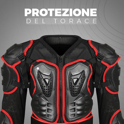 STORM Paraschiena Moto Uomo Donna con Protezioni CE Nero Rosso