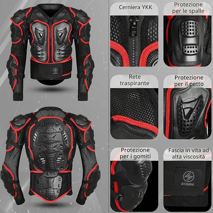 STORM Paraschiena Moto Uomo Donna con Protezioni CE Nero Rosso