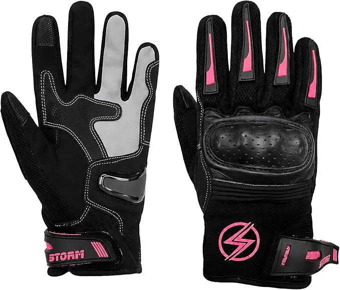 STORM Guanti Moto Donna Estivi Neri e Rosa Touchscreen CE