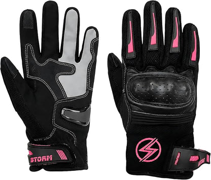 STORM Guanti Moto Donna Estivi Neri e Rosa Touchscreen CE