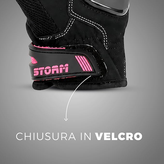 STORM Guanti Moto Donna Estivi Neri e Rosa Touchscreen CE