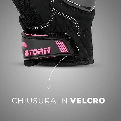 STORM Guanti Moto Donna Estivi Neri e Rosa Touchscreen CE