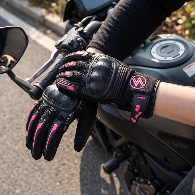 STORM Guanti Moto Donna Estivi Neri e Rosa Touchscreen CE