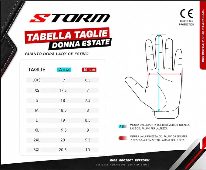 STORM Guanti Moto Donna Estivi Neri e Rosa Touchscreen CE