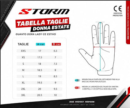 STORM Guanti Moto Donna Estivi Neri e Rosa Touchscreen CE