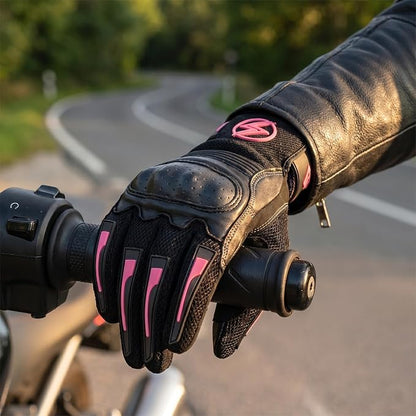 STORM Guanti Moto Donna Estivi Neri e Rosa Touchscreen CE