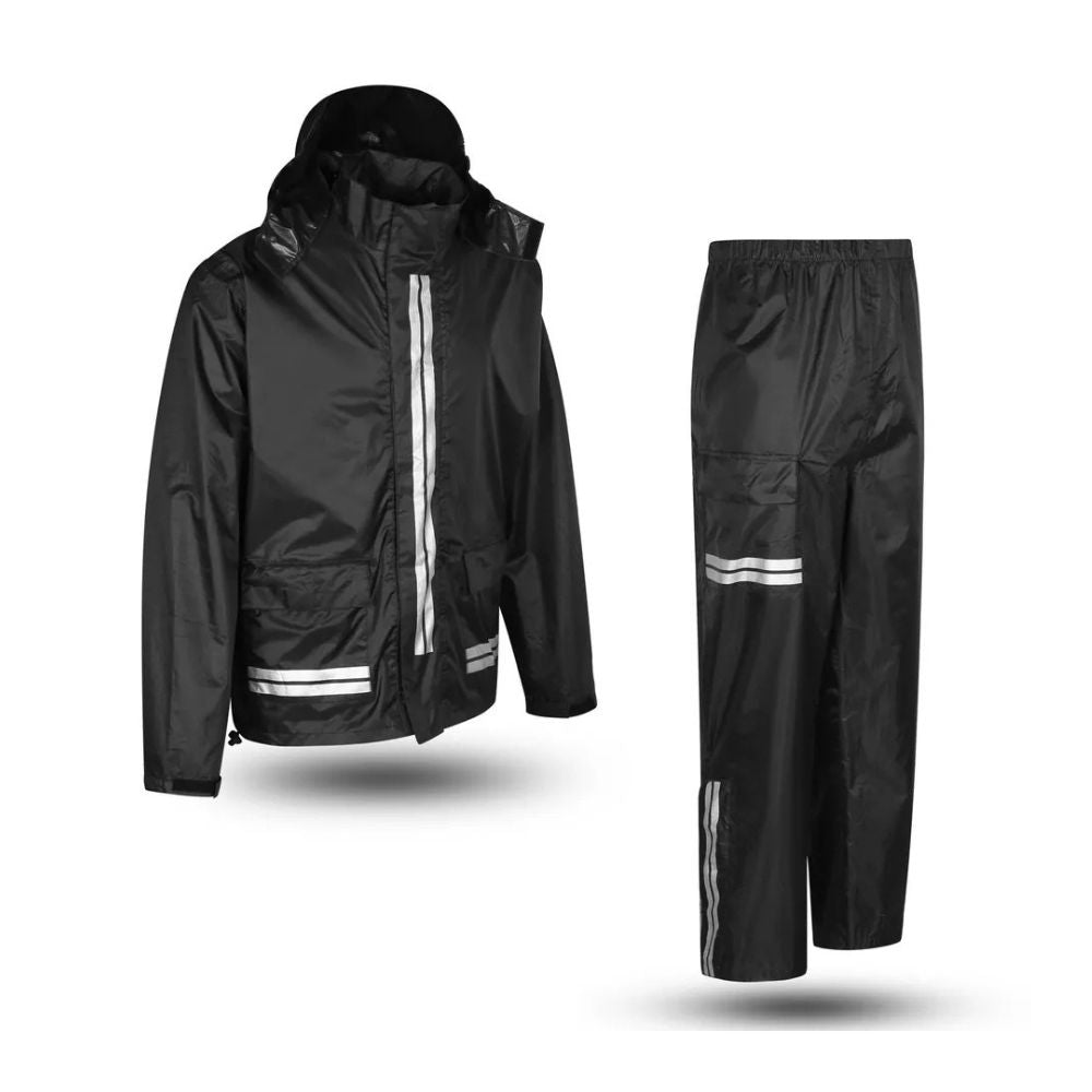 Set Antipioggia Kit 2 pezzi Moto Scooter Impermeabile Nero Giacca e Pantalone