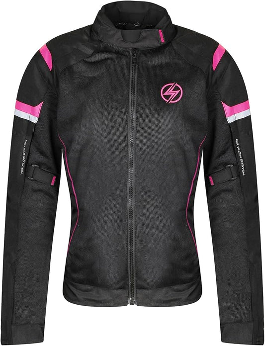 Giacca Moto Donna Estiva Nera e Rosa con Protezioni CE