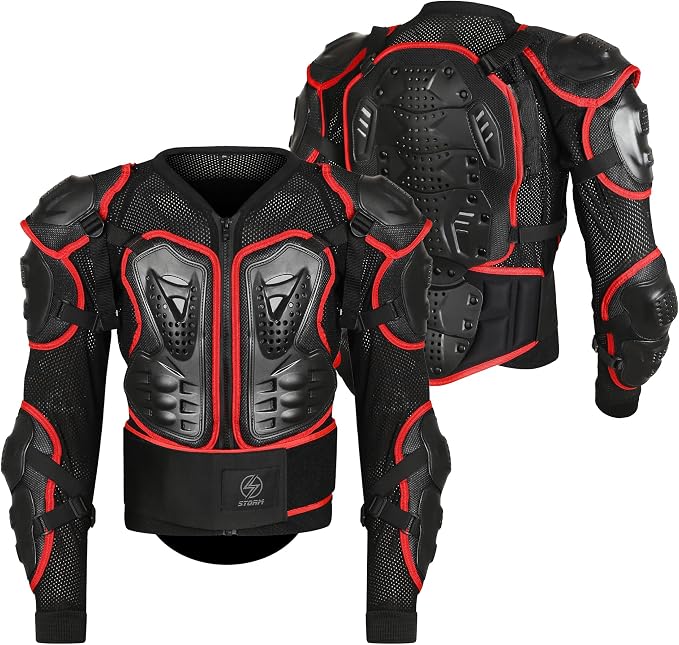 STORM Paraschiena Moto Uomo Donna con Protezioni CE Nero Rosso