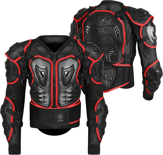 STORM Paraschiena Moto Uomo Donna con Protezioni CE Nero Rosso
