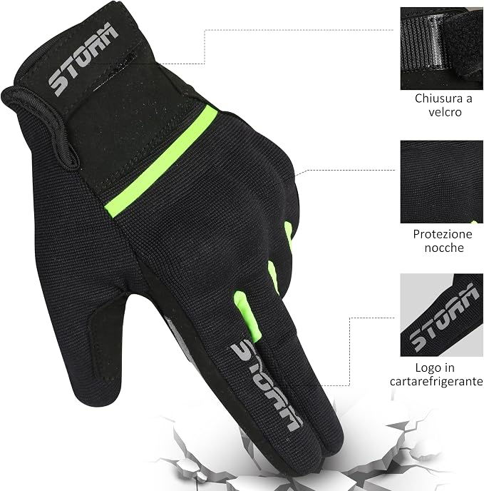 STORM Guanti Moto Estivi Uomo Donna Neri Touchscreen Protettivi