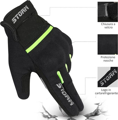 STORM Guanti Moto Estivi Uomo Donna Neri Touchscreen Protettivi