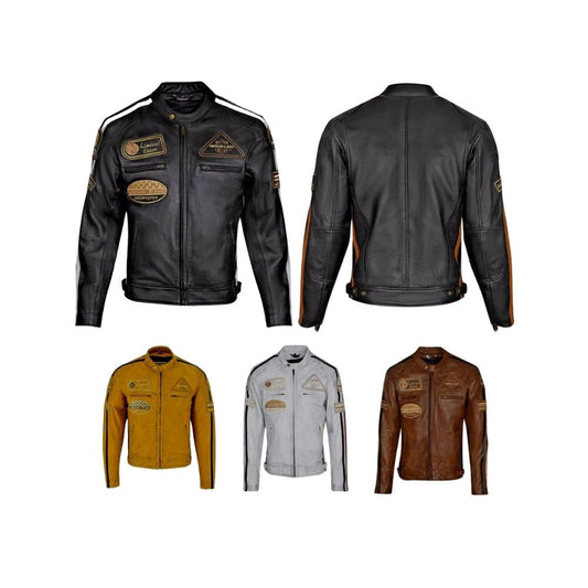 Giacca Giubbotto da Moto in vera pelle Uomo Cafe Racer Vintage Custom