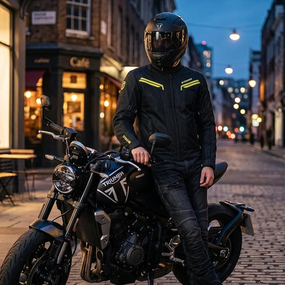 STORM Giacca Moto Uomo 4 Stagioni Nero Fluorescente Impermeabile