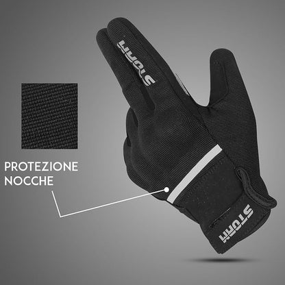 STORM Guanti Moto Estivi Uomo Donna Neri Touchscreen Protettivi
