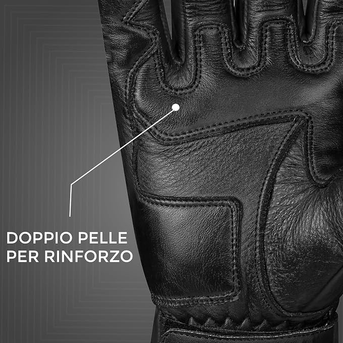 Guanti Moto Vintage in Pelle Nera Protezione Nocche