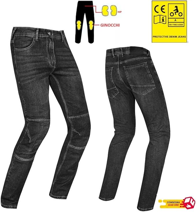 Jeans Moto Uomo Grigi con Protezioni CE Ginocchia e Fianchi