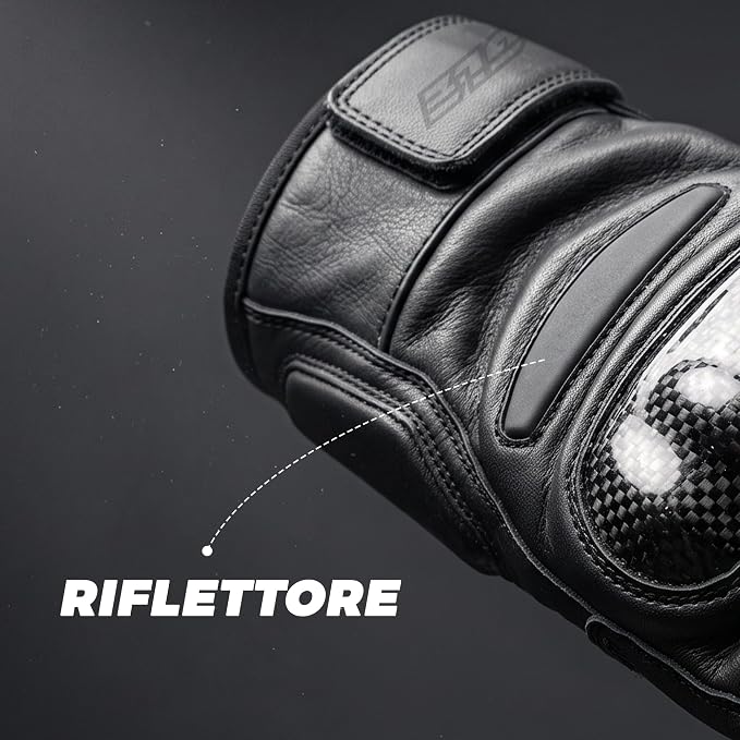 STORM Guanti Moto in Pelle Neri Racing con Protezioni Nocche
