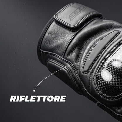STORM Guanti Moto in Pelle Neri Racing con Protezioni Nocche