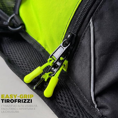 STORM Zaino Moto Nero Verde con Schienale Protettivo e Porta Casco