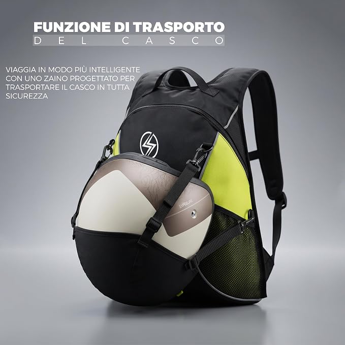 STORM Zaino Moto Nero Verde con Schienale Protettivo e Porta Casco