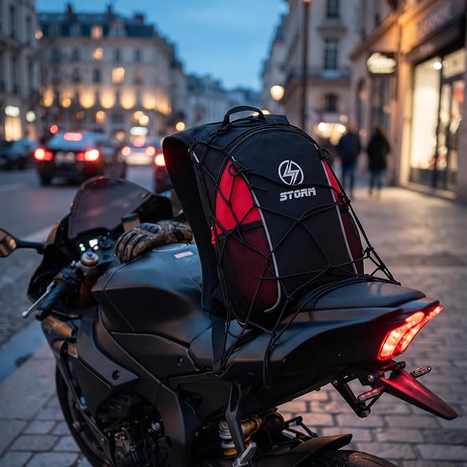 STORM Zaino Moto Nero Verde con Schienale Protettivo e Porta Casco