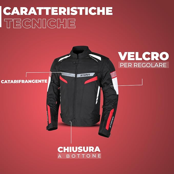 Storm Giacca Moto 4 Stagioni Rosso/Nero
