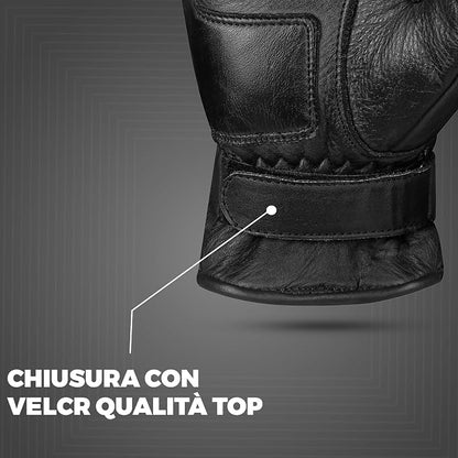 Guanti Moto Vintage in Pelle Nera Protezione Nocche