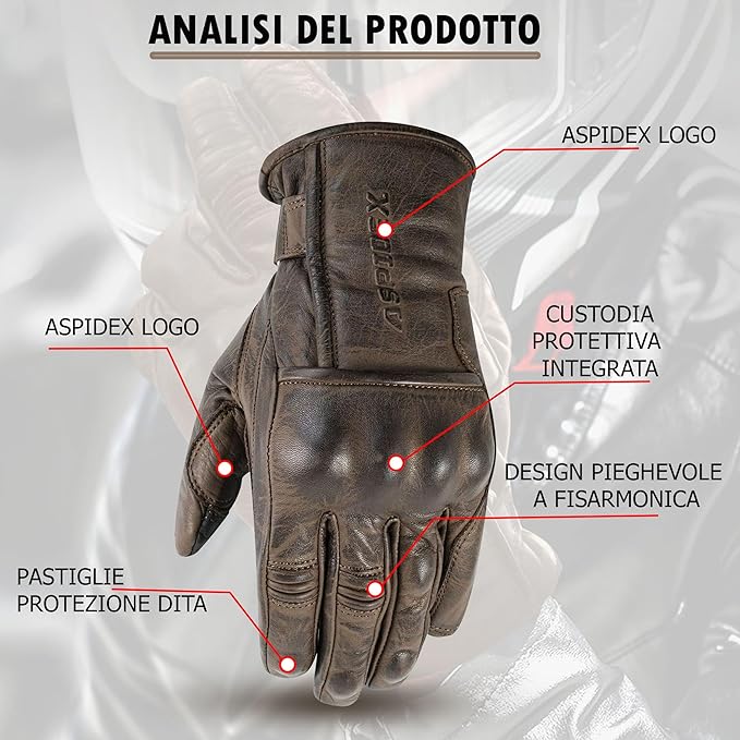 PRO FUTURE Guanti Moto in Pelle Marrone con Protezioni