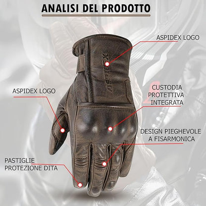 PRO FUTURE Guanti Moto in Pelle Marrone con Protezioni