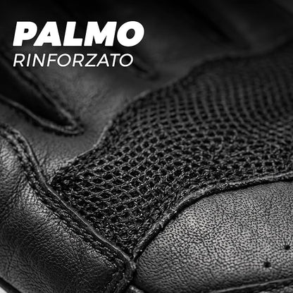 STORM Guanti Moto in Pelle Neri Racing con Protezioni Nocche