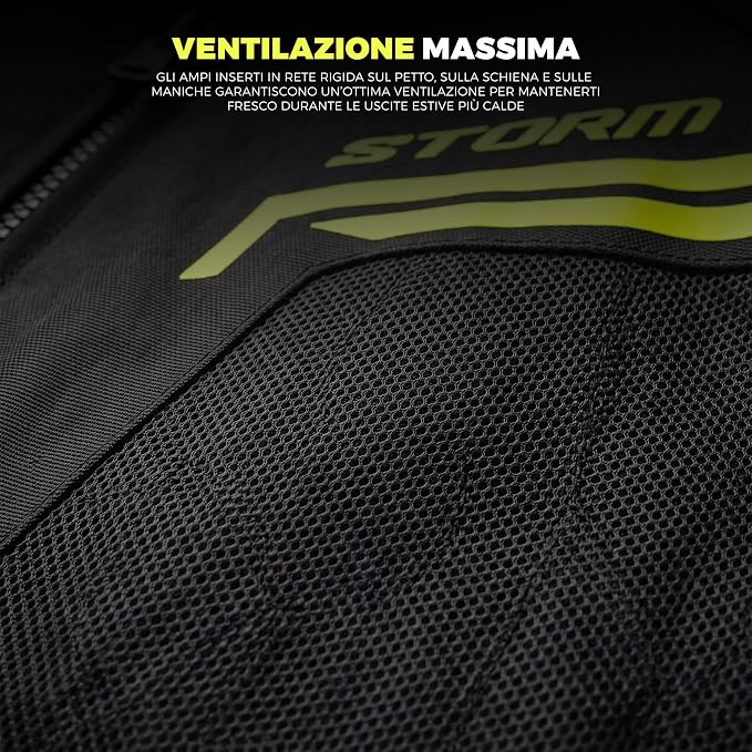 STORM Giacca Moto Uomo 4 Stagioni Nero Fluorescente Impermeabile