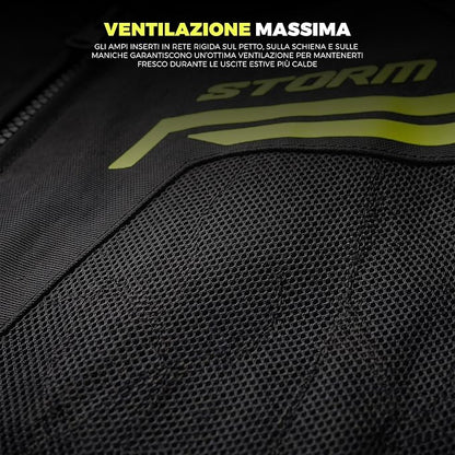 STORM Giacca Moto Uomo 4 Stagioni Nero Fluorescente Impermeabile